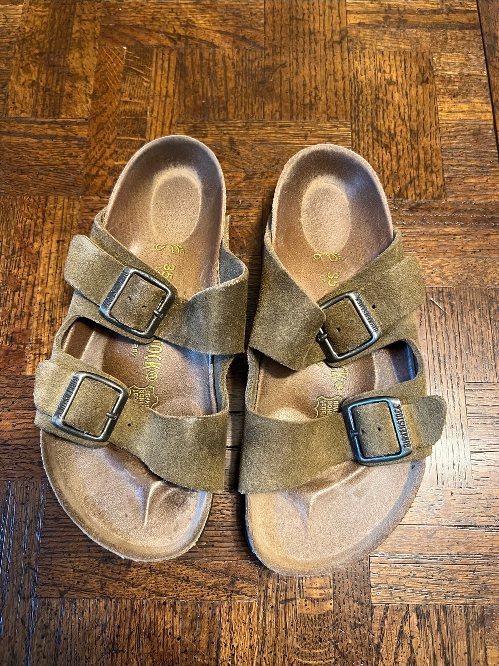 Birkenstock Suede Double Strap Sandals in Olive Brown